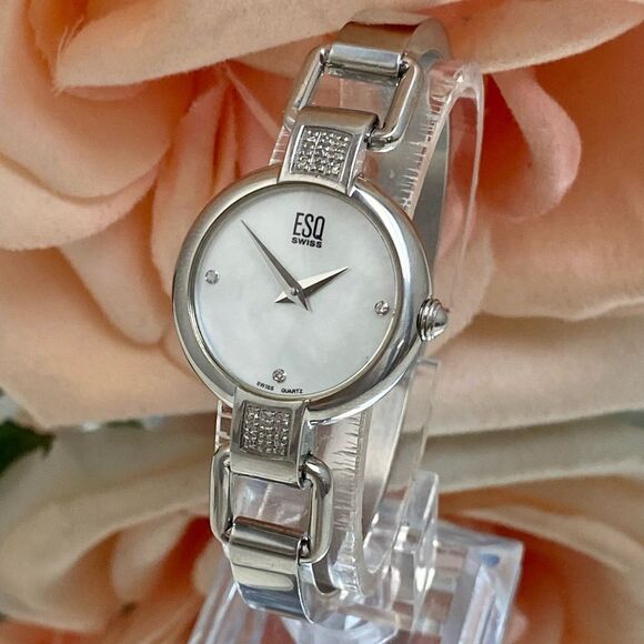 ESQ by Movado Diamond Accented Swiss Quartz Bangle Watch Mother of Pearl - Picture 3 of 14